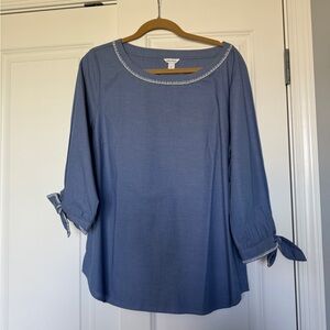 Nautica Women’s Chambray Tunic Blouse White Embroidered Trim Size XL NWT